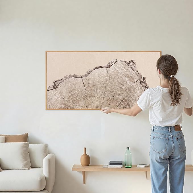 SIGNINART Large Tree Ring Framed Canvas Wall Art, Rustic Beige Wooden Wall Decor, Neutral Nature Wood Stump Artwork, Modern Art Prints for Bedroom Living Room Office 20