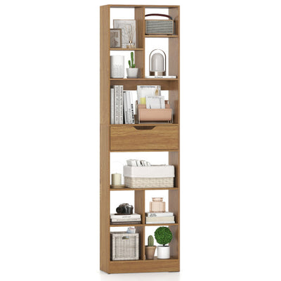 71inch Tall Freestanding Bookcase with Drawer 10-Cube Storage Organizer-Natural