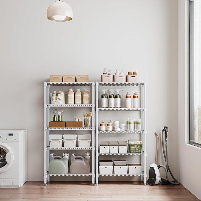 1250 lbs 5 Tier Shelf Metal Storage Shelves Wire Rack Closet Organizers for Garage Kitchen Bathroom Laundry White 11.8