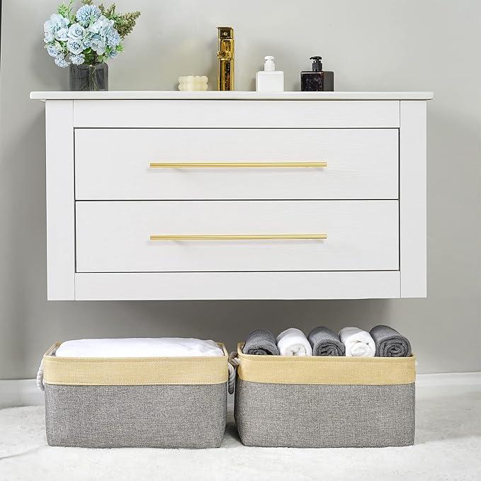 TheWarmHome Storage Basket - 15.7L×11.8W×8.3H 1 Pack Large Baskets for Organizing Shelves, Storage Bins for Clothes Book Shelf Home Fabric Storage Cubes (Gold and Grey)