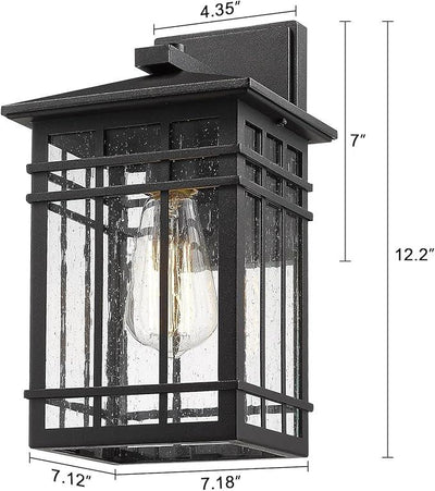 Outdoor Wall Lantern, Exterior Light Fixture Mount, 1-Light Waterproof Lighting With Seeded Glass for Porch, Garage, Patio, Hallway, Entryway, Black