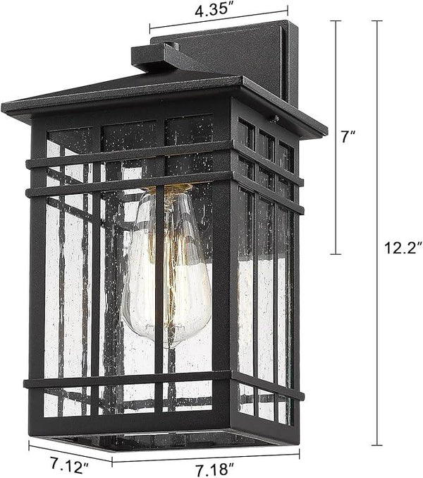 Outdoor Wall Lantern, Exterior Light Fixture Mount, 1-Light Waterproof Lighting With Seeded Glass for Porch, Garage, Patio, Hallway, Entryway, Black