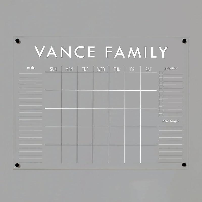 Personalized Clear Acrylic Calendar for Wall, Calendar Whiteboard for Wall, Dry Erase Wall Calendar, Wall Calendar Organizer System for Home (Block, White, 47.5