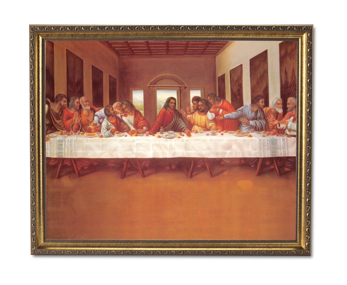 Last Supper Art Print – African American Jesus Framed Religious Wall Decor 16x20 Gold Frame