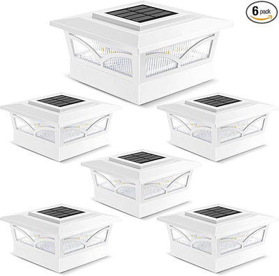 NIORSUN Solar Post Cap Lights Outdoor, 2 Modes LED, Deck Fence Post Solar Lights for 3.5x3.5 4x4 Wood Vinyl, 5x5 Vinyl Caps Patio Garden Decoration, Warm White/Cool White Lighting White 6 Pack