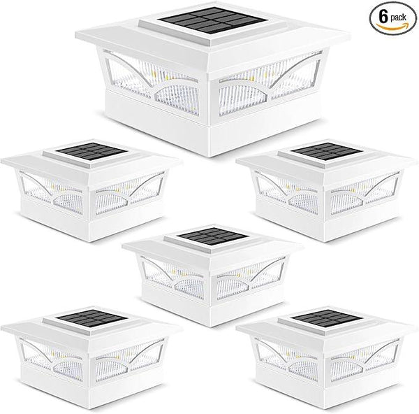 NIORSUN Solar Post Cap Lights Outdoor, 2 Modes LED, Deck Fence Post Solar Lights for 3.5x3.5 4x4 Wood Vinyl, 5x5 Vinyl Caps Patio Garden Decoration, Warm White/Cool White Lighting White 6 Pack