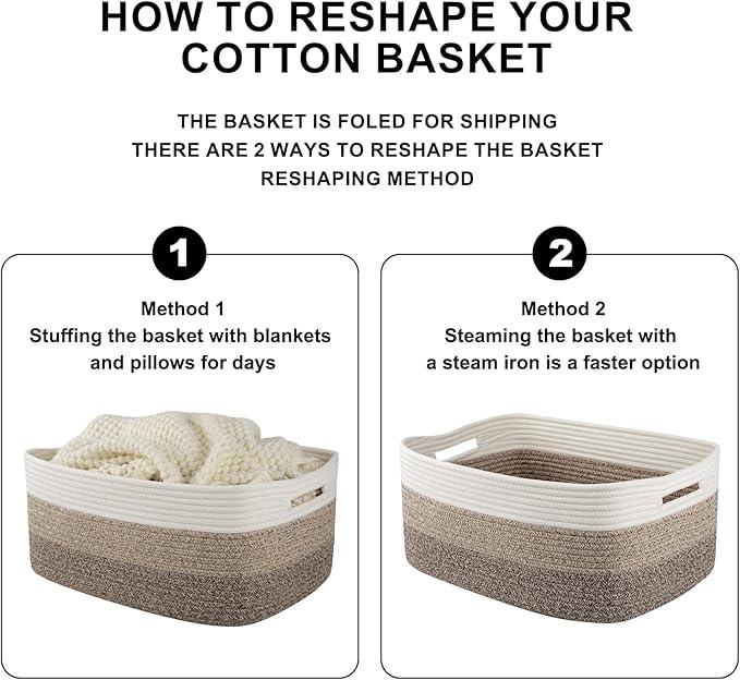Large Storage Basket for Organizing, Woven Rope Basket for Shelves, Closet Organizer Bins for Clothes, Blanket, Toys, Baby Nursery Storage, 17.7