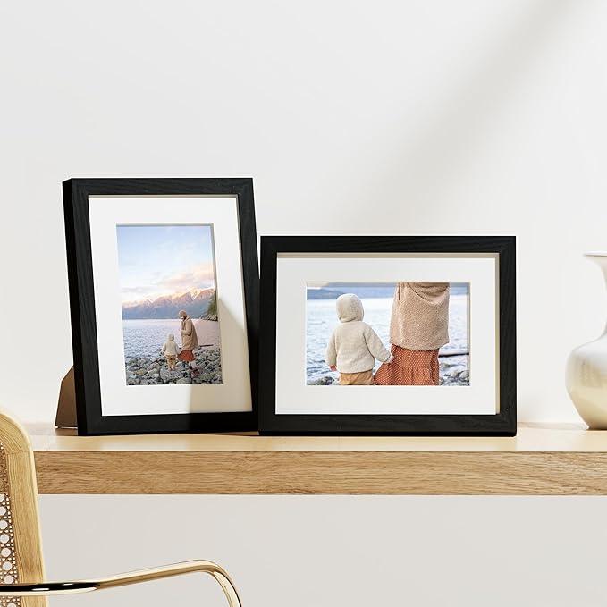 Vittanly 6x8 Picture Frames Set of 9, Shatter Resistant Plexiglass, Display 4x6 Pictures with Mat or 6x8 without Mat, Photo Frames for Wall or Tabletop, Engineered Wood, Black