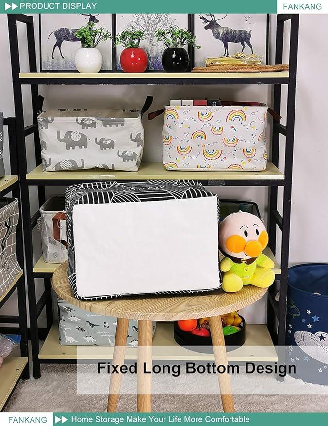 FANKANG Storage Basket,Nursery Hamper Canvas Laundry Basket Foldable with Waterproof PE Coating Storage, Office, Bedroom, Clothes,Toys (Rec-Black Cube)