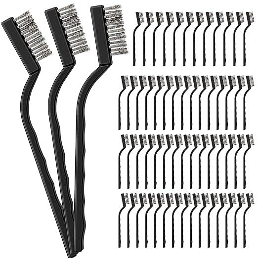 60 Pcs Mini Wire Brush Set Stainless Steel Wire Bristle Scratch Brush Small Metal Brush for Cleaning Curved Handle Masonry Welding for Cleaning Welding Slag and Rust Tool, Black, 6.7 Inches