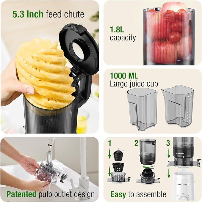 Juicer Machines, TUUMIIST Cold Press Juicer with 5.3