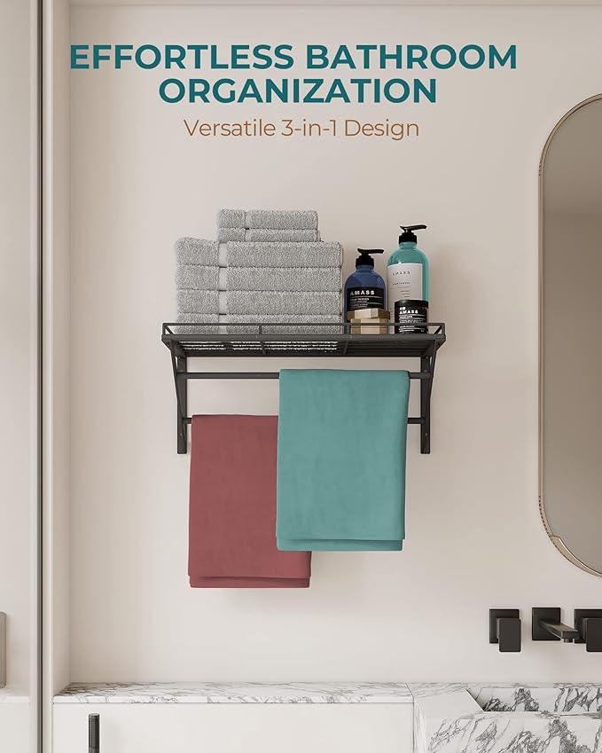 OROPY 23 Inch Wall Mounted Pot Rack Storage Shelf with 2 Tier Hanging Rails 12 S Hooks included, Ideal for Pans, Utensils, Cookware, Plant Black