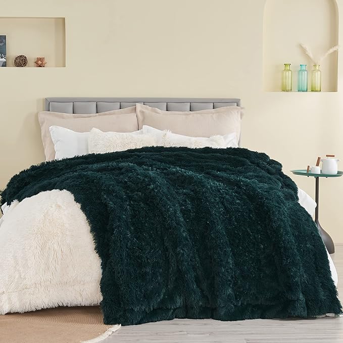 GONAAP Fuzzy Faux Fur Throw Blanket Twin Size Dark Teal Super Soft Cozy Plush Fuzzy Shaggy Blanket for Couch Sofa Bed (Dark Teal, Twin(60