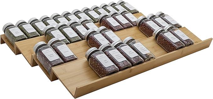 Bamboo Spice Rack Drawer Organizer - 8 Pieces Set- 11