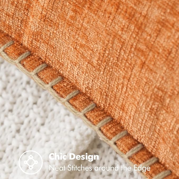 MIULEE Pack of 2 Fall Couch Throw Pillow Covers 20x20 Inch Orange Farmhouse Decorative Pillow Covers with Stitched Edge Soft Chenille Solid Dyed Pillow Covers for Sofa Bed Living Room