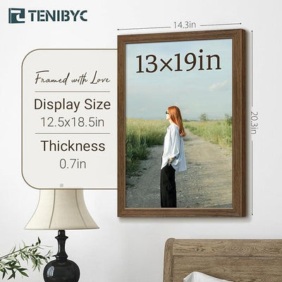13x19 Picture Frame 3 Pack - Brown Woodgrain, Wood Photo Frame, HD Tempered Glass, Wall Gallery Poster Frame