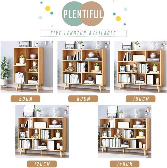 IOTXY Wooden Open Shelf Bookcase - 3-Tier Floor Standing Display Cabinet Rack with Legs, 7 Cubes Bookshelf, Pear Yellow