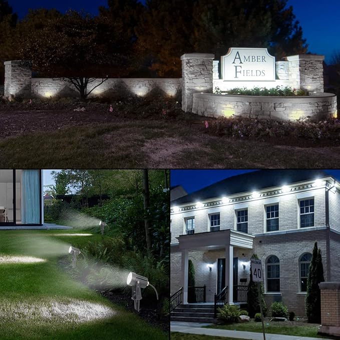 T-SUNUS Solar Landscape Spotlights, Solar Garden Spot Lights IP65 Waterproof 9.8ft Cable, 2000mAh Separated Solar Panel, Auto On/Off for Garden Driveway Pathway Pool Area (White 6000K)