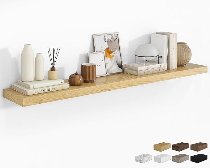 RICHFOCUS 72Inch Floating Shelves for Wall 1 Pack Shelves for Bedroom|Kitchen|Bathroom Wall Mounted Rustic Wood Floating Shelf with Invisible Brackets for Books|Storage|Decor, Oak