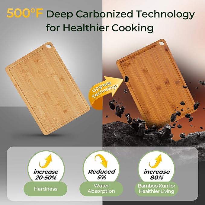 Wood Cutting Board, Carbonized Bamboo Cutting Boards Set With Smooth Surface & Easy Storage For Busy Kitchens, Ideal Charcuterie & Chopping, Durable, Knife-Friendly (4Pcs)