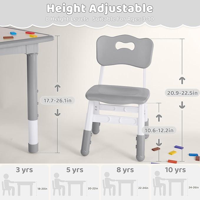 Kids Table and 2 Chairs Set, Height Adjustable (17.7