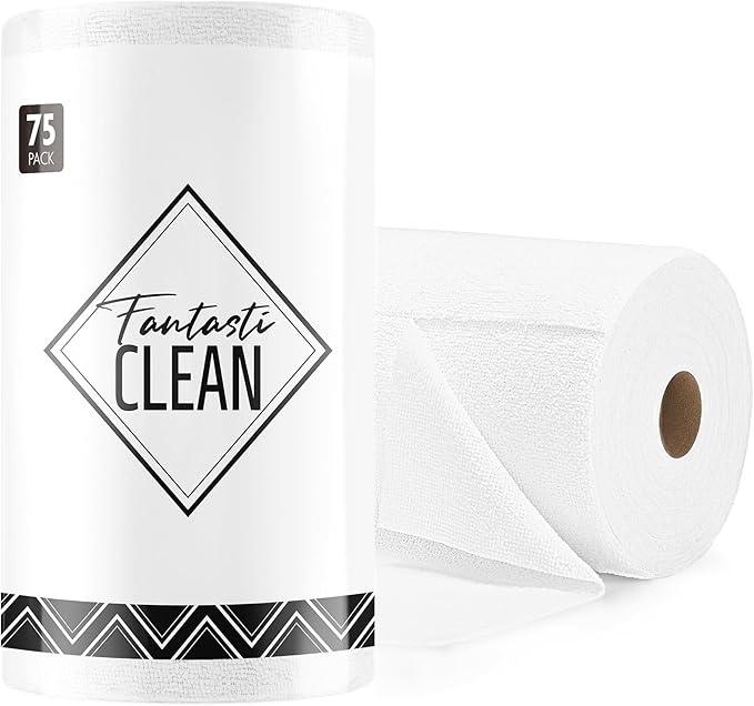 Fantasticlean Microfiber Cleaning Cloth Roll -75 Pack, Tear Away Microfiber Towels, 12