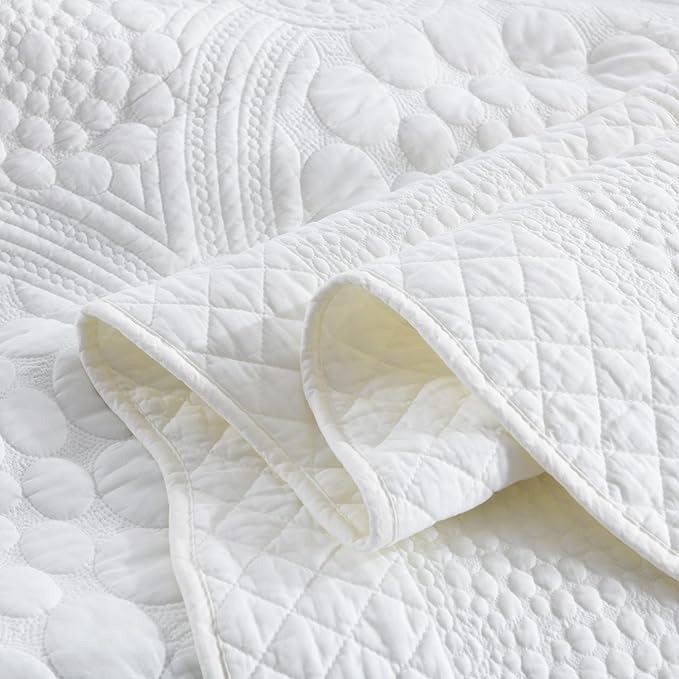 MarCielo 3-Piece 100% Cotton Oversized Bedspread Lightweight Quilt Coverlet Embroidery Farmhouse Bedding (Tf Bright White, Oversized Queen (100