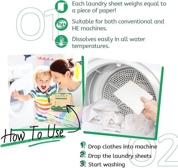 CLEARALIF Laundry Detergent Sheets (480 Loads), Unscented,Great For Travel, Apartments, Dorms, Laundry Detergent Strips Eco Friendly & Hypoallergenic (Pack of 3)