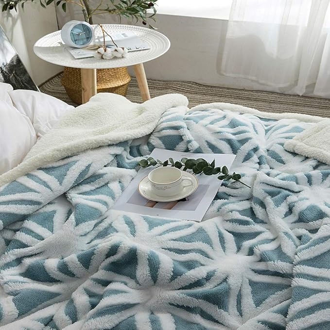 UKELER Ultra Plush Super Soft Lightweight Sherpa Throw Blanket 60''x50'' Cozy Luxury Light Blue Blanket for Bed Couch Warm Fuzzy Blanket