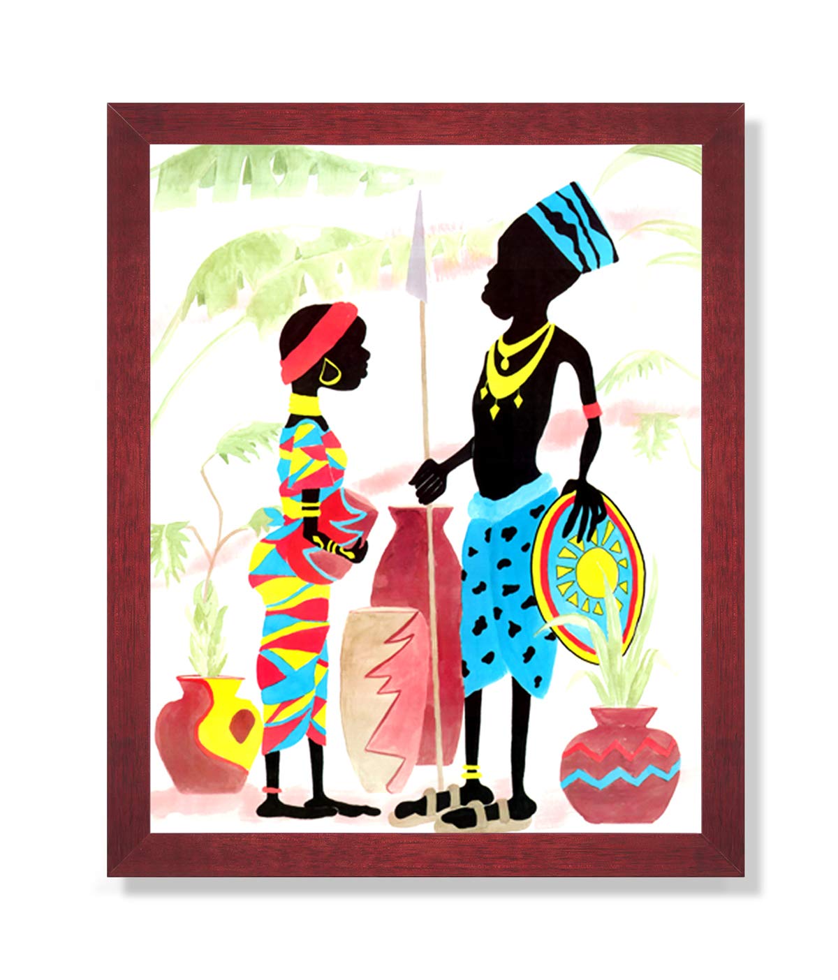 Framed Art Print African American Tribal Man and Son - Solid Wood Frame