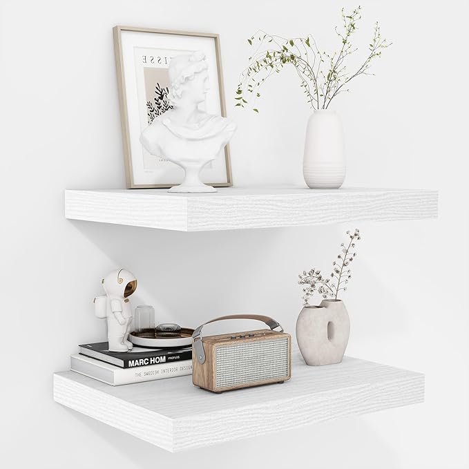 Fun Memories Floating Shelves - 2 Pack 12 Inch Deep Rustic Wooden Wall Shelves - Extra Deeper & Thicker Wall Mounted Storage Shelf for Living Room, Kitchen, Farmhouse - 16
