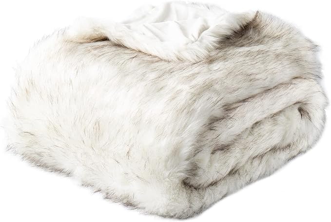 BATTILO HOME Luxury Ivory White Faux Fur Throw Blanket for Bed, Extra Large Super Soft Fluffy Cozy Fall Thick Warm Fox Fur Throw Blankets for Couch, Bed Reversible to Plush Velvet (60