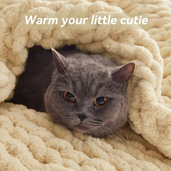 Chunky Knit Throw Blanket, 60''*80'' Knitted Throw Chenille Yarn for Bed Couch, Handmade Oatmeal Crochet Big Thick Blanket, Machine Washable Cute Comfy Blanket for Home Decor