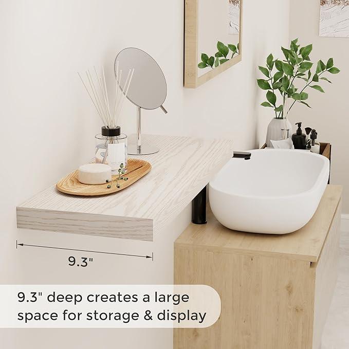 24 x 9 Floating Shelves, 9 Inch Deep Floating Shelf Wall Mounted, 24 Inch Bathroom Shelves Set of 2, Rustic Wood Wall Shelf for Bedroom, Living Room, Brich Color