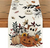 Artoid Mode Pumpkin Ghost Leaves Spider Web 210 GSM Halloween Table Runner, Spooky Kitchen Dining Table Decoration for Home Party Decor 13x108 Inch