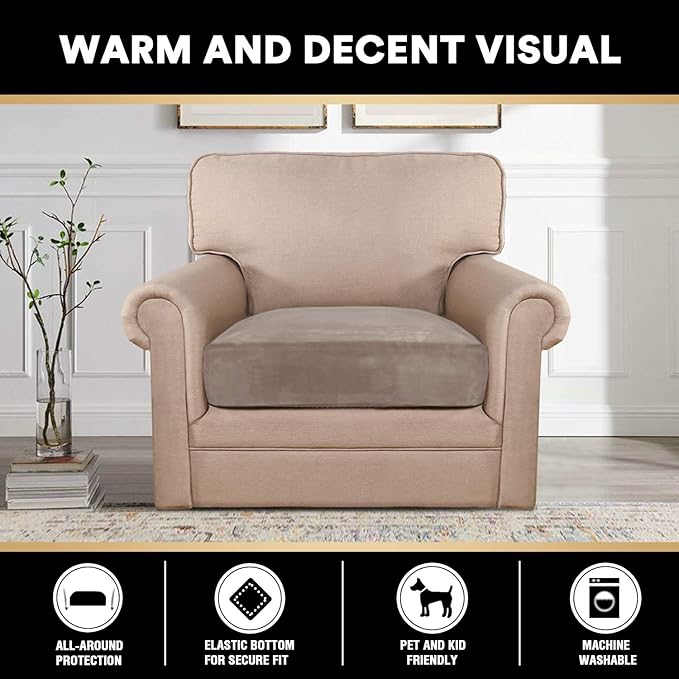 PrinceDeco Velvet Stretch Couch Cushion Cover Soft Cushion Slipcover for Chair Cushion Furniture Protector Seat Cushion Sofa Cover (Width Up to 29.5