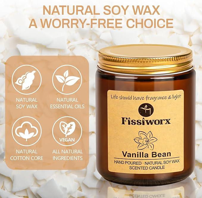 Vanilla Scented Candle Set 2 Pack, Candle for Home Scented, Odor Eliminating, Stress Relief, total15oz, 110 Hours Long Lasting Candles, Soy Candle Gift Set for Women