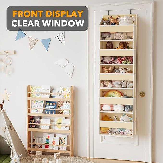 SpaceAid 1 Pack Over The Door Organizer with 5 Large Pockets and 10 Mesh Side Pockets, 5 Layers Door Organizer Hanging with Clear Window for Bedroom, Bathroom, Pantry and Nursery, Beige