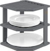 Cabinet Organizer Shelf - Bamboo Corner Rack for Kitchen Counter, Cabinet Space Saver for Plates, Dishes, Bowls, Bread Pantry, Bathroom Storage or Countertop Stand, Grey