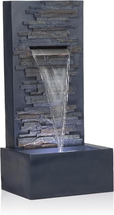 Alpine Corporation WIN1562 Outdoor Modern Stainless Steel Geometric Orbs Water Floor Fountain for Patios, Gardens, and Outdoor Decor, 55
