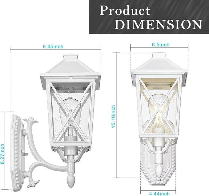 Darkaway Outdoor Wall Light Fixture,2pcs Outside Porch Lights Wall Mounted Seeded Glass Exterior Waterproof Lantern Modern E26 Socket Wall Sconce Lighting for Front Door Yard Patio