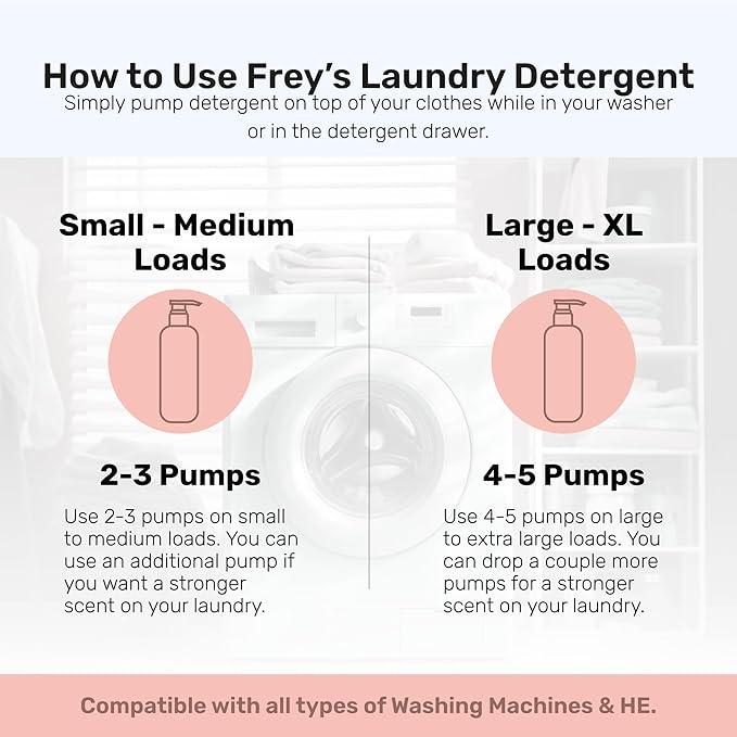 FREY Concentrated Liquid Laundry Detergent | Formulated for Sensitive Skin & HE Washers | Removes Stains Effectively | 50 Loads per Bottle (1-pack Jasmine Meadow)