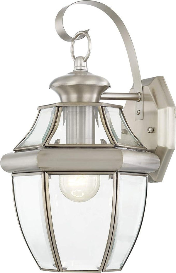 Livex Lighting 2151-91 Monterey 1 Light Outdoor Brushed Nickel Finish Solid Brass Wall Lantern with Clear Beveled Glass 13