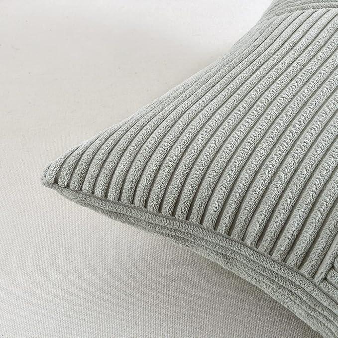 Fancy Homi 2 Packs Grey Decorative Throw Pillow Covers 18x18 Inch for Living Room Couch Bed Sofa, Rustic Farmhouse Boho Home Decor, Soft Corss Corduroy Patchwork Textured Square Cushion Case 45x45 cm