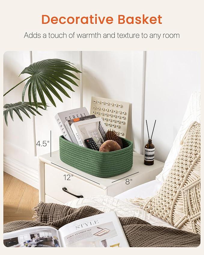 KALLAX Small Woven Basket, 12 x 8 x 4.5 Inches, Storage Basket for Organizing, Cute Small Rope Shelf Closet Cube Storage Bins Baskets for Shelves, Dog Toy Gift Baskets Empty, 3 Packs, Green