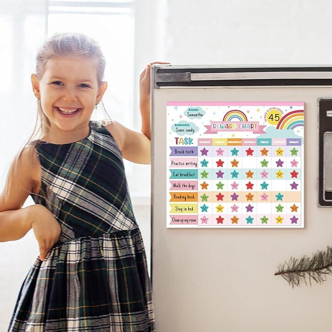 Reward Chart for Kids,Magnetic Behavior Chore Chart for Kids at Home,26 Rainbow White Chore Charts,1960 Star Stickers,56 Reward Stickers,Incentive Chore Chart to Develop Responsibility and Good Habits