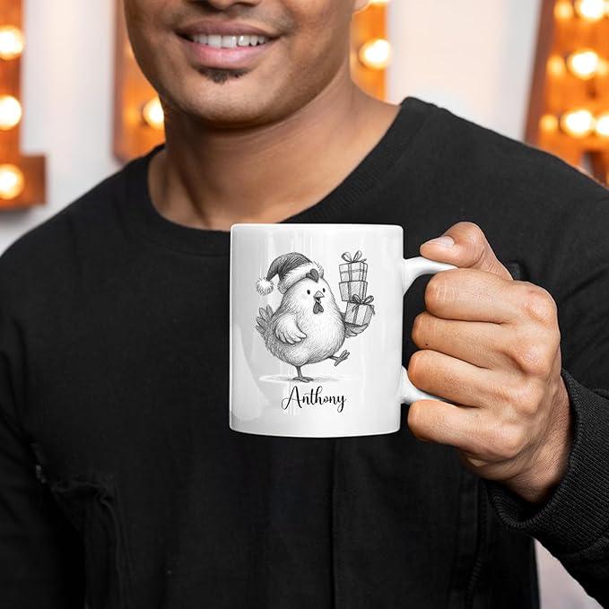 Personalized Name Chicken Coffee Mug Gift, Awesome Chicken White Ceramic Mug 11 Oz 15 Oz, Customized Animal Accent Cup Gift For New Year Anniversary, Unique Teacup For Chickens Lovers/Chickens Lady