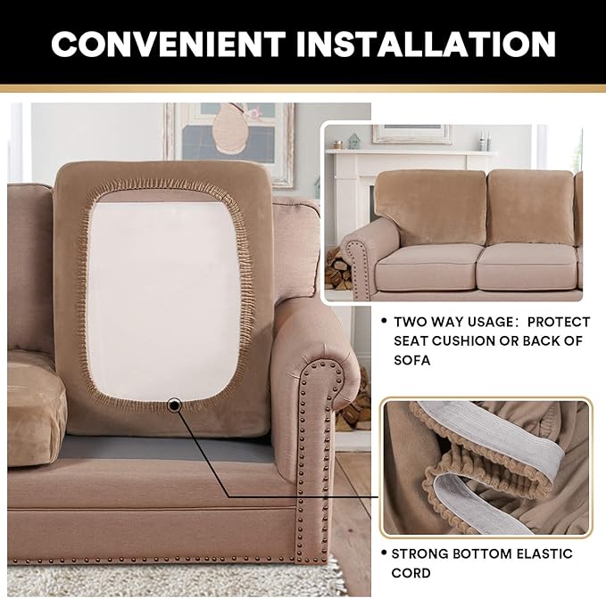 PrinceDeco Super Soft Couch Cushion Covers for Sectional Couch, Velvet Sofa Slipcover for Cushion Sofa pet Friendly with Elastic Bottom(Each Width Up to 29.5