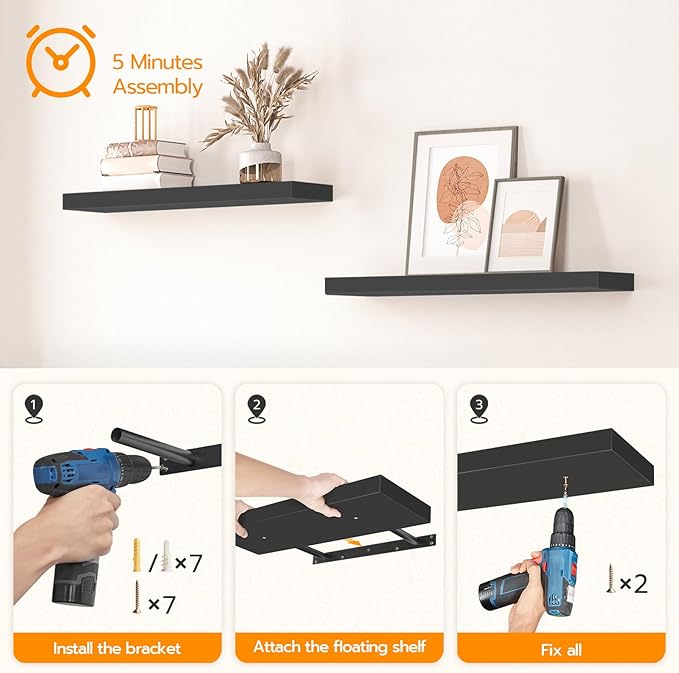 HOOBRO Floating Shelves for Wall, Wall Mounted Shelf Set of 2, 15.7