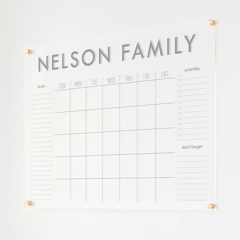 Personalized Clear Acrylic Calendar for Wall, Calendar Whiteboard for Wall, Dry Erase Wall Calendar, Wall Calendar Organizer System for Home (Block, Grey, 38